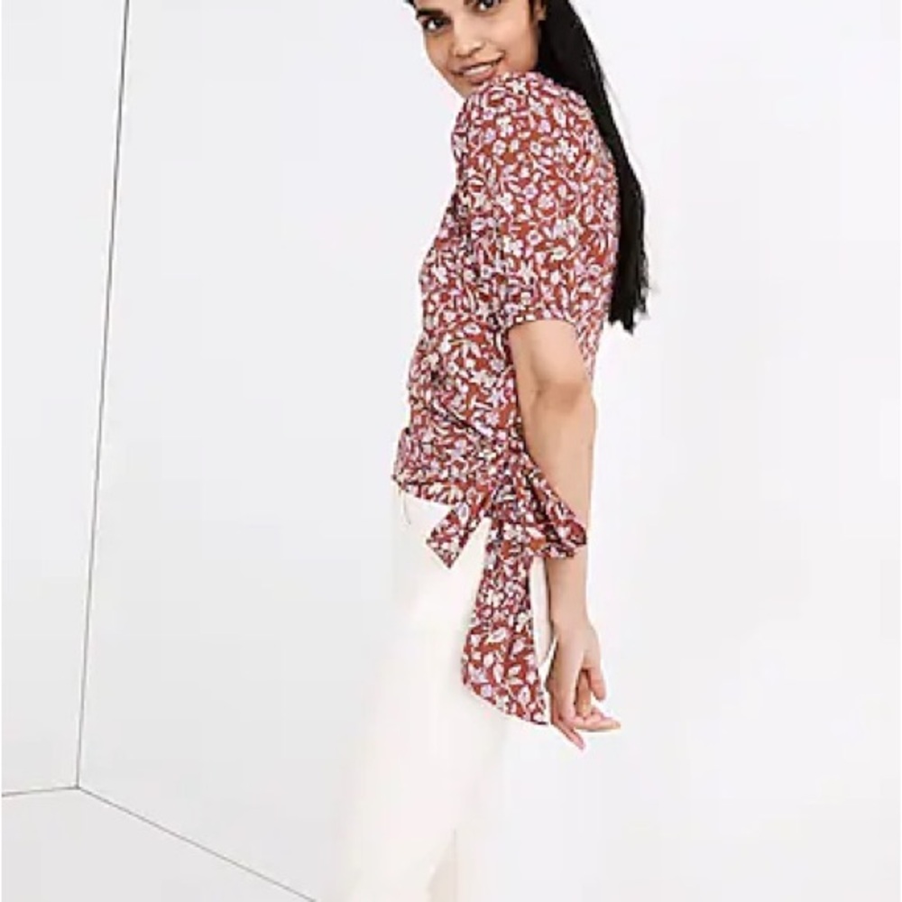 Puff-Sleeve Wrap Crop Top in Batik Vine